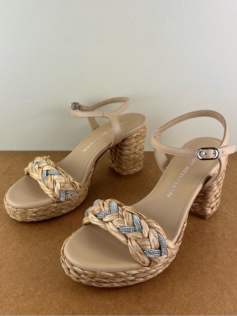 NEW STUART WEITZMAN RAFFIA PLATFORM SANDALS - Picture 9 of 12